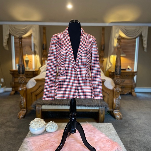 Talbots Jackets & Blazers - Talbots Pink Orange Houndstooth Blazer Size 6P